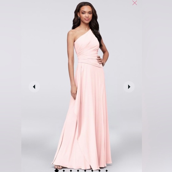 NWT Celebrate DB Studio One Shoulder Georgette Cascade Dress in Petal - Picture 1 of 7